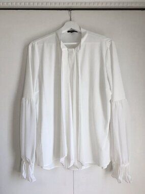 Pink Tartan White Accordion Tie Ruffle Sleeve Button Up Shirt L Canadian Luxe